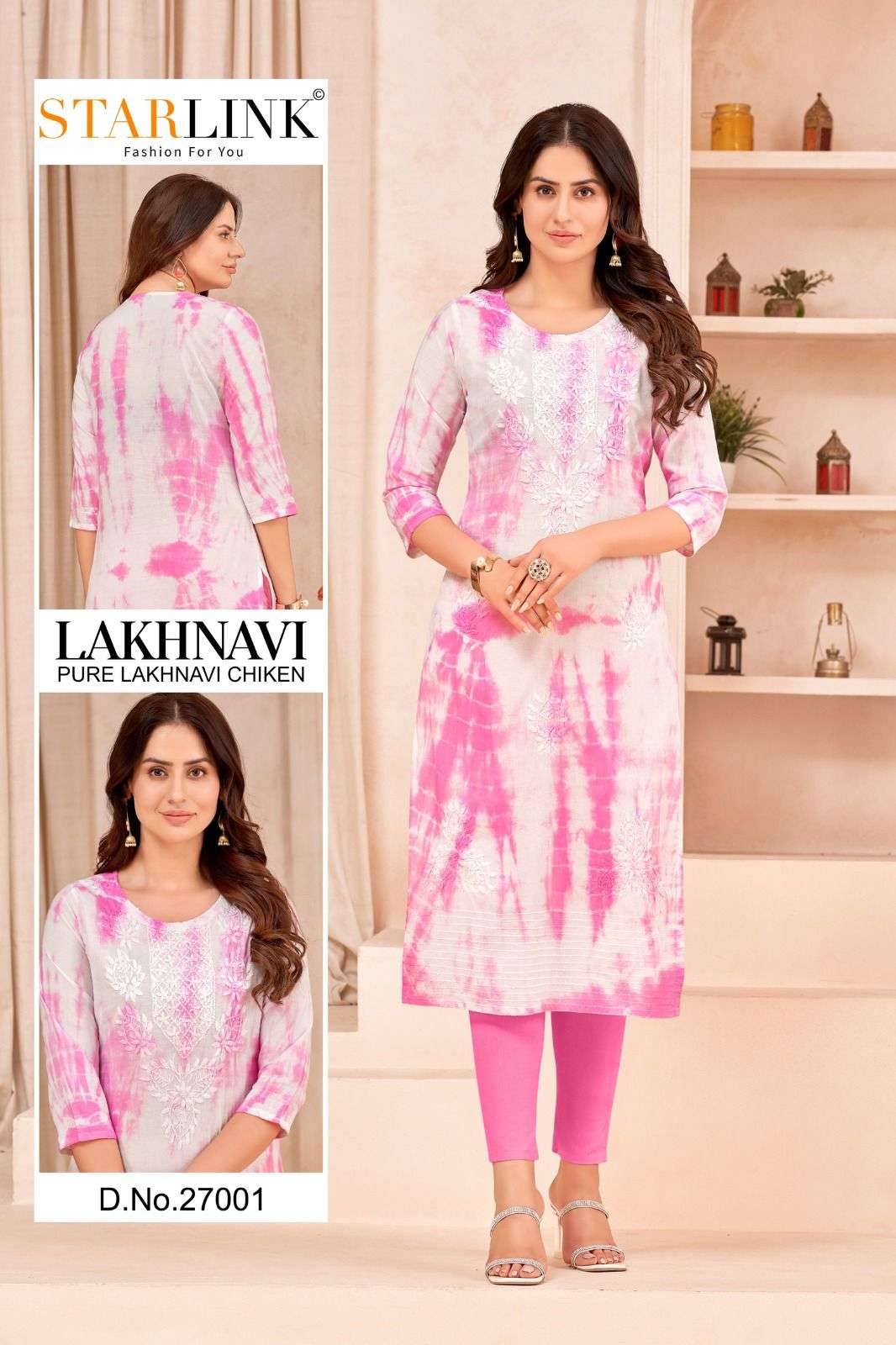 LAKHNAVI BY STARLINK 27001 TO 27008 SERIES PURE COTTON LAKHNAVI WORK KURTIS