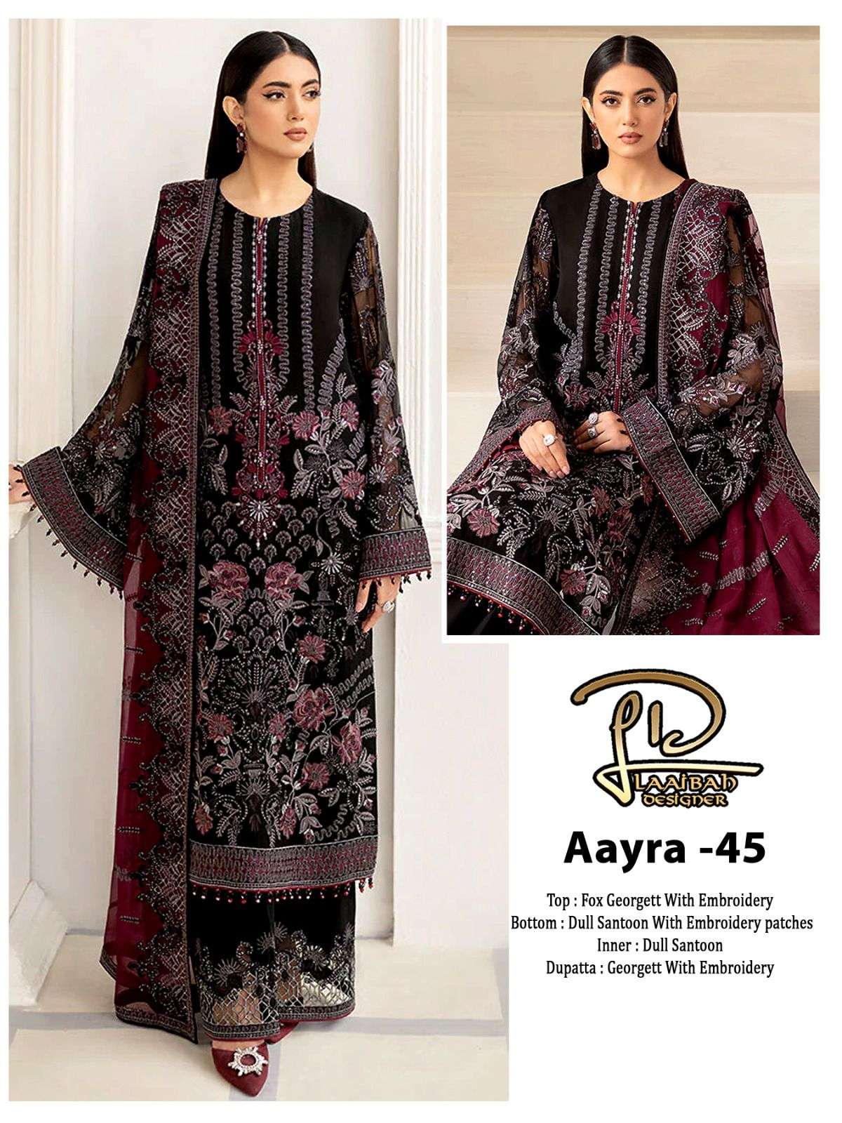 LD AAYRA 45 HIT DESIGN BY LAAIBAH DESIGNER FAUX GEORGETTE EMBROIDERY PAKISTANI DRESS