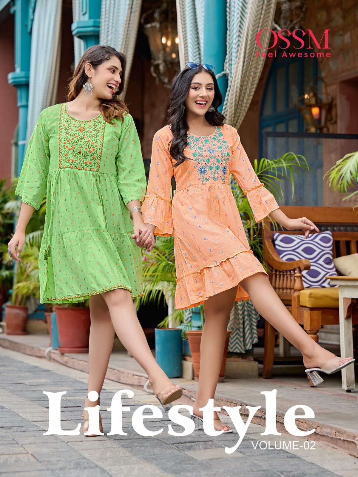 LIFESTYLE VOL-2 BY OSSM 201 TO 206 SERIES COTTON JACQUARD EMBROIDERY TUNICS