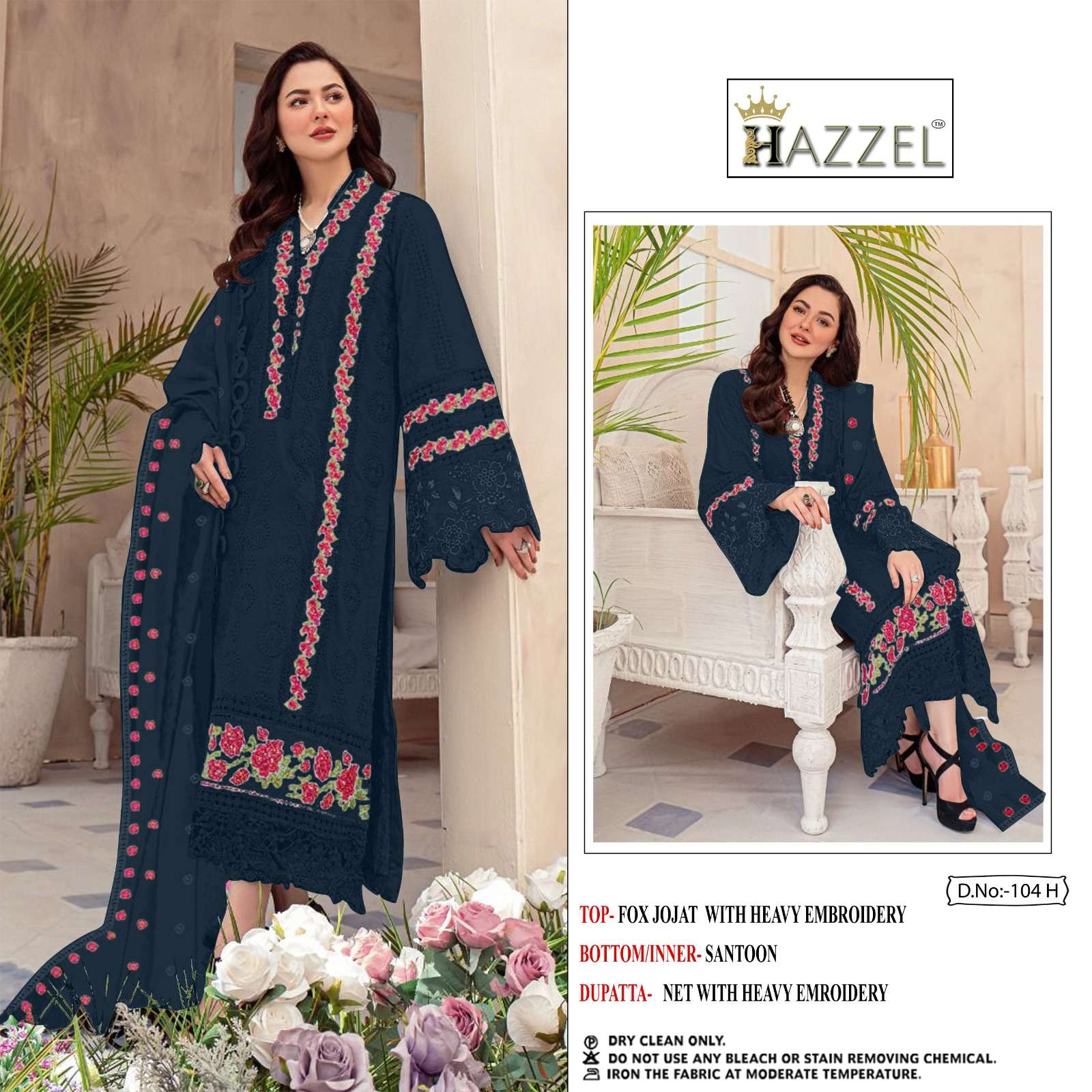 M-104 HIT DESIGN BY HAZZEL FAUX GEORGETTE EMBROIDERY PAKISTANI DRESS