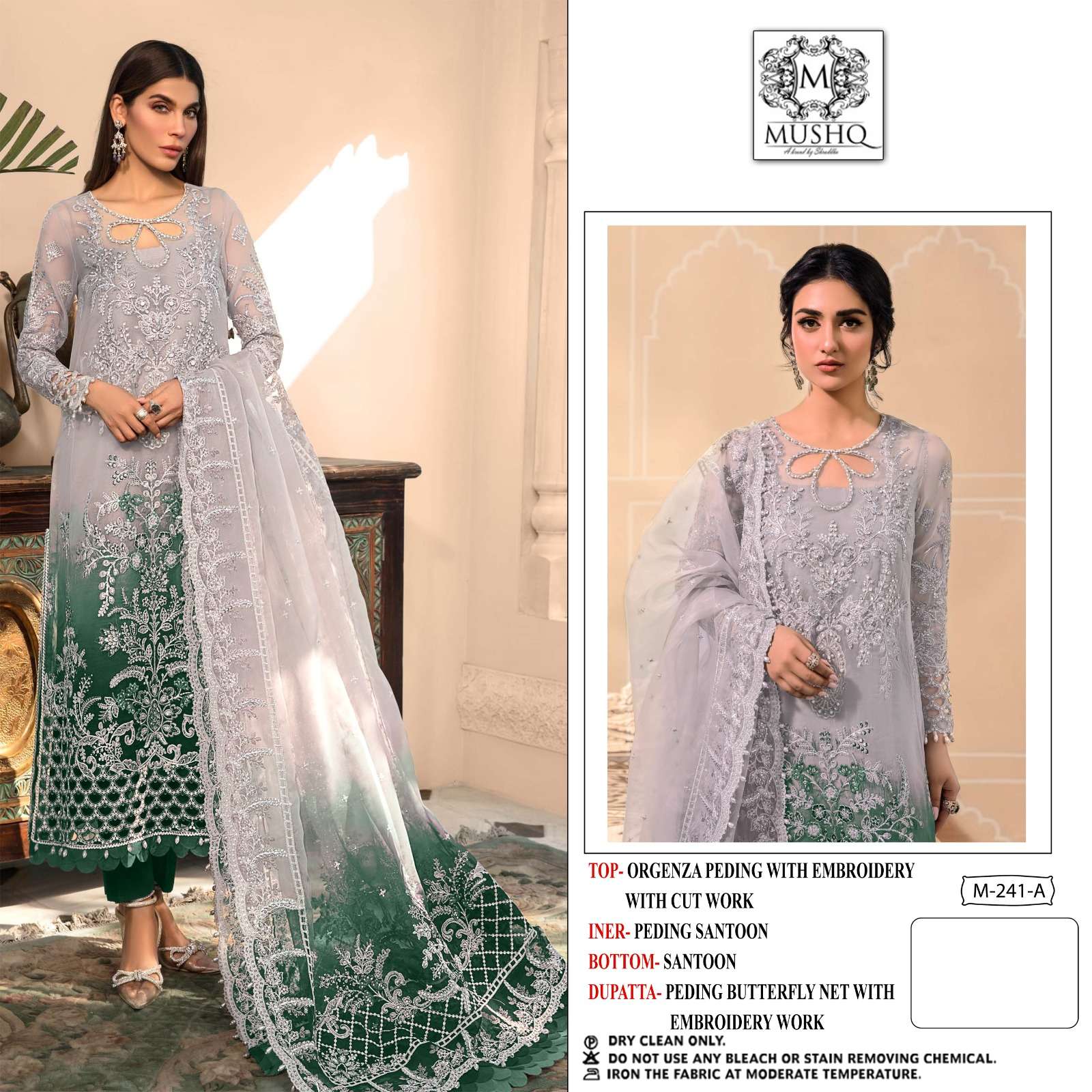 M-241 COLOURS BY MUSHQ 241-A TO 241-D SERIES ORGANZA EMBROIDERY PAKISTANI DRESSES