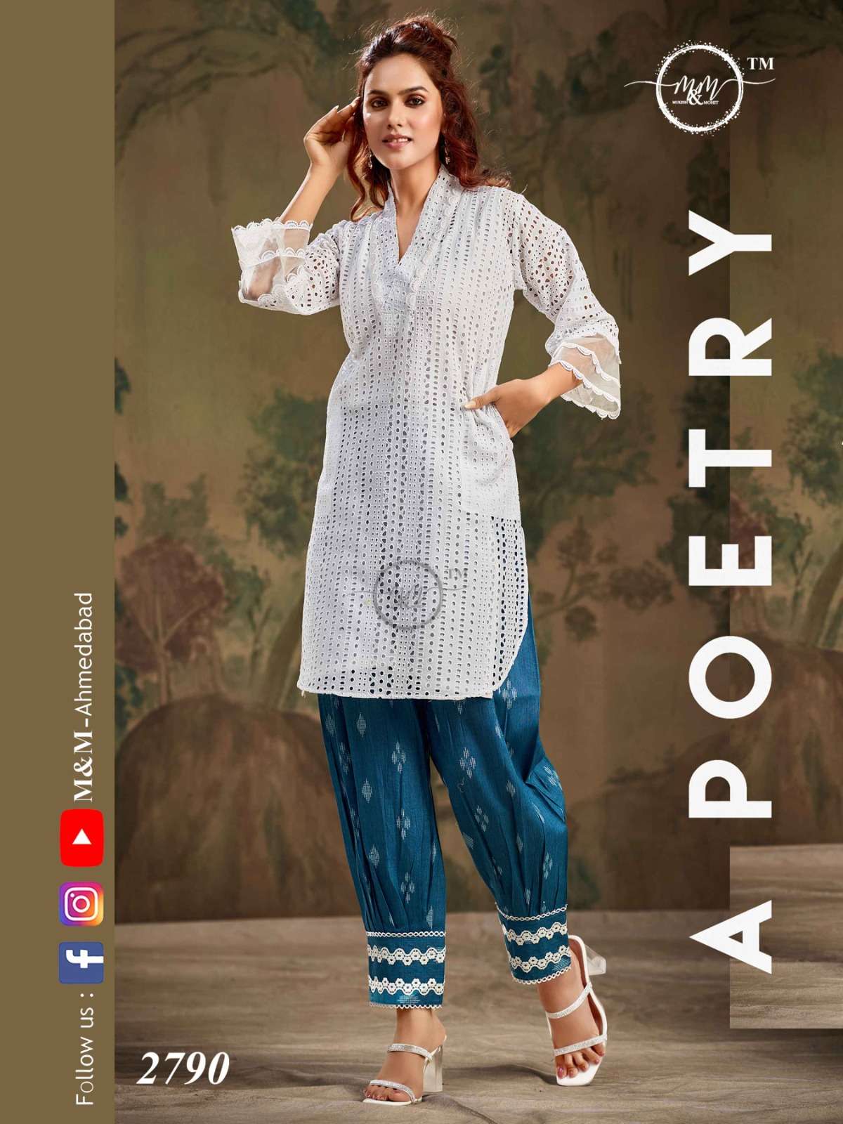 M&M 2790 HIT DESIGN BY M AND M HEAVY CHIKAN WORK KURTI AND PANT