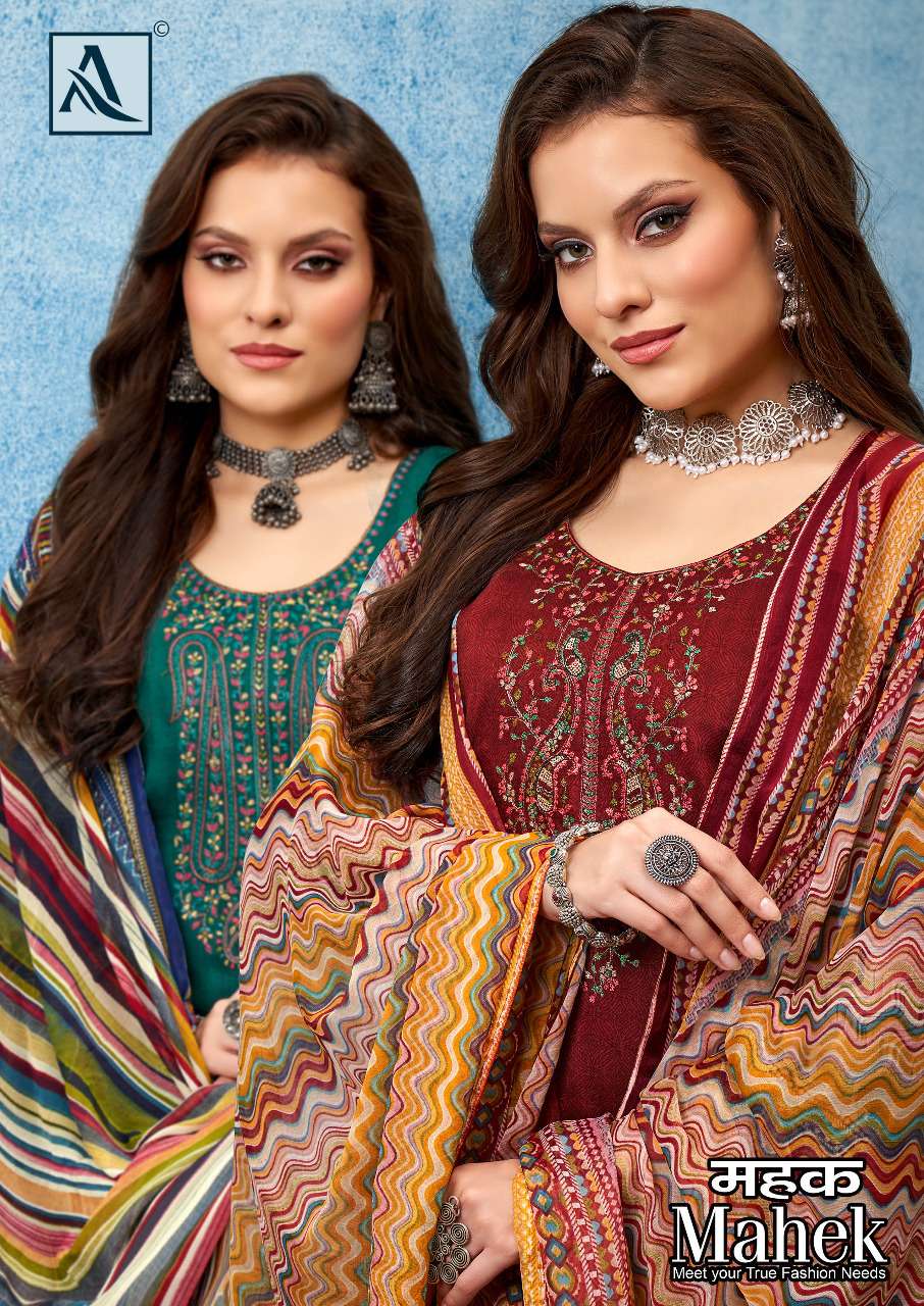 MAHEK BY ALOK SUIT 1081-001 TO 1081-008 SERIES ZAM SATIN PRINT EMBROIDERY DRESSES