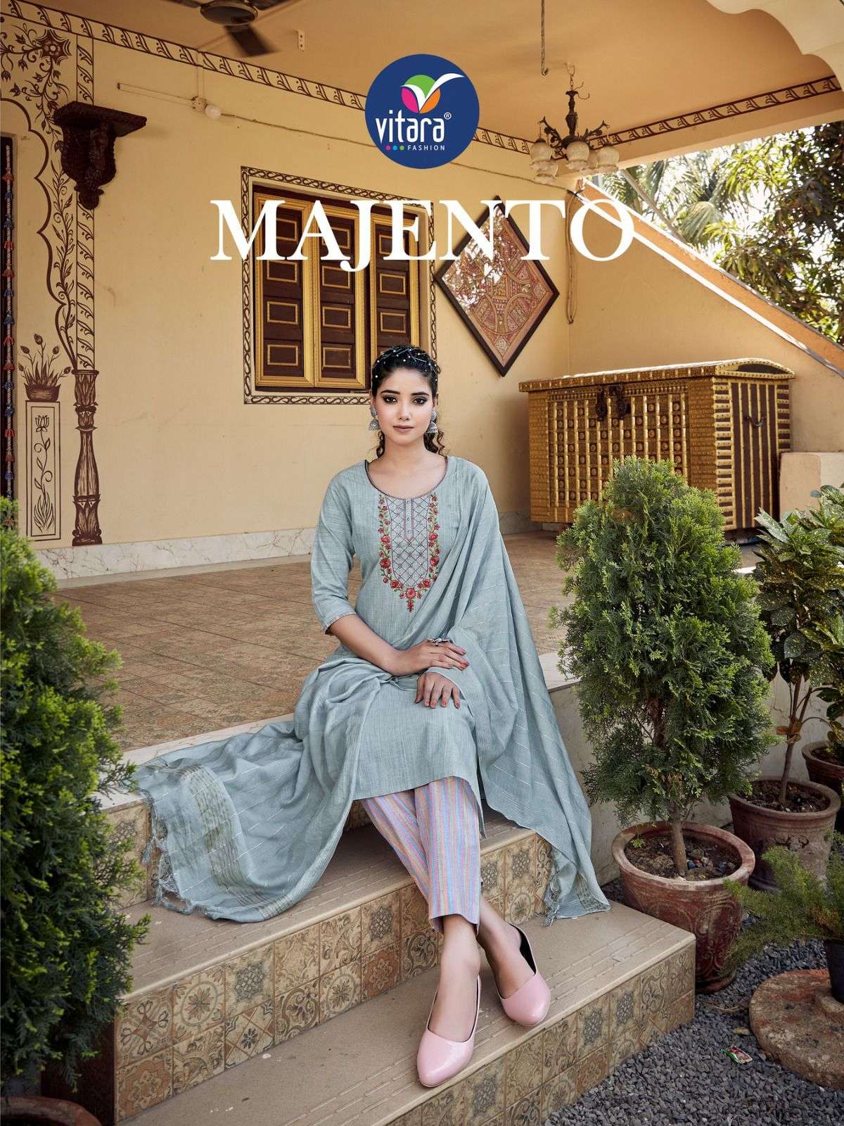 MAJENTO BY VITARA FASHION 1001 TO 1005 SERIES COTTON PRINT WORK STITCHED DRESSES