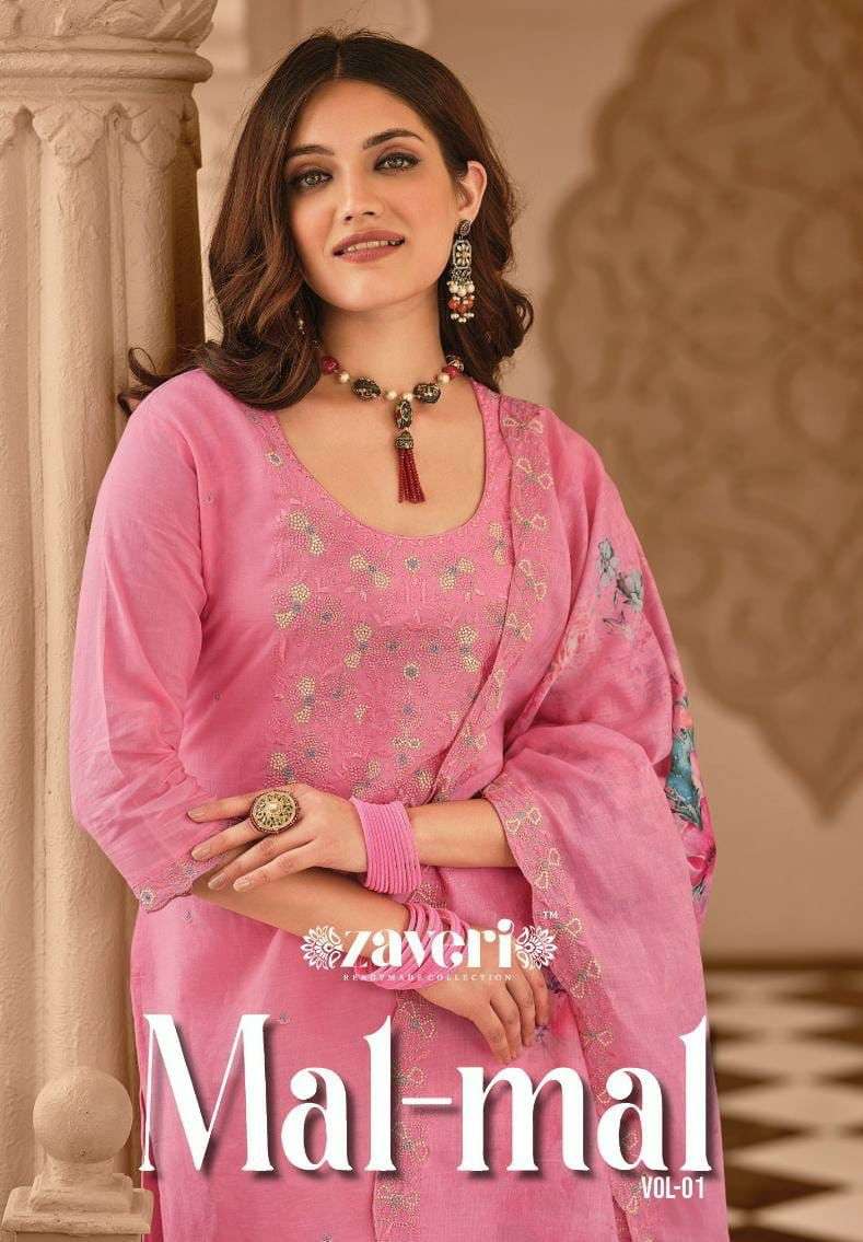 MAL MAL VOL-1 BY ZAVERI 1137 TO 1140 SERIES PURE COTTON EMBRODIERY STITCHED DRESSES