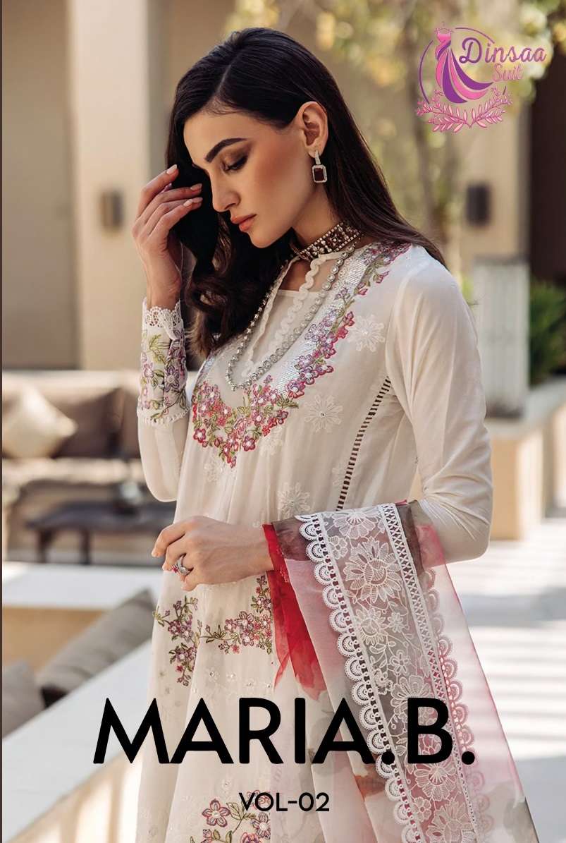 MARIA.B. VOL-2 BY DINSAA SUIT 200 TO 202 SERIES PURE COTTON WORK PAKISTANI DRESSES