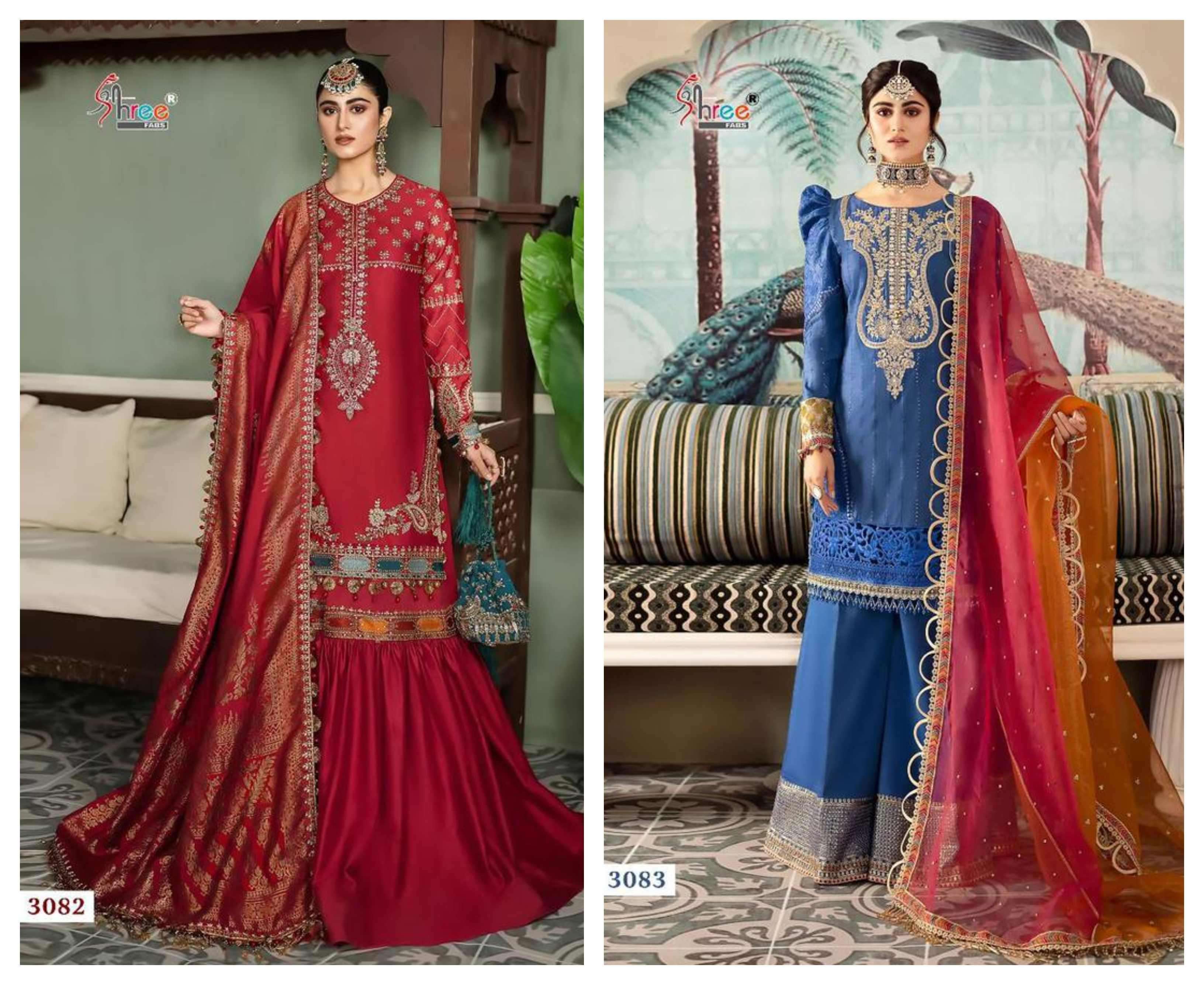 MARIYA B 3082 AND 3083 BY SHREE FABS RAYON COTTON EMBROIDERY PAKISTANI DRESSES