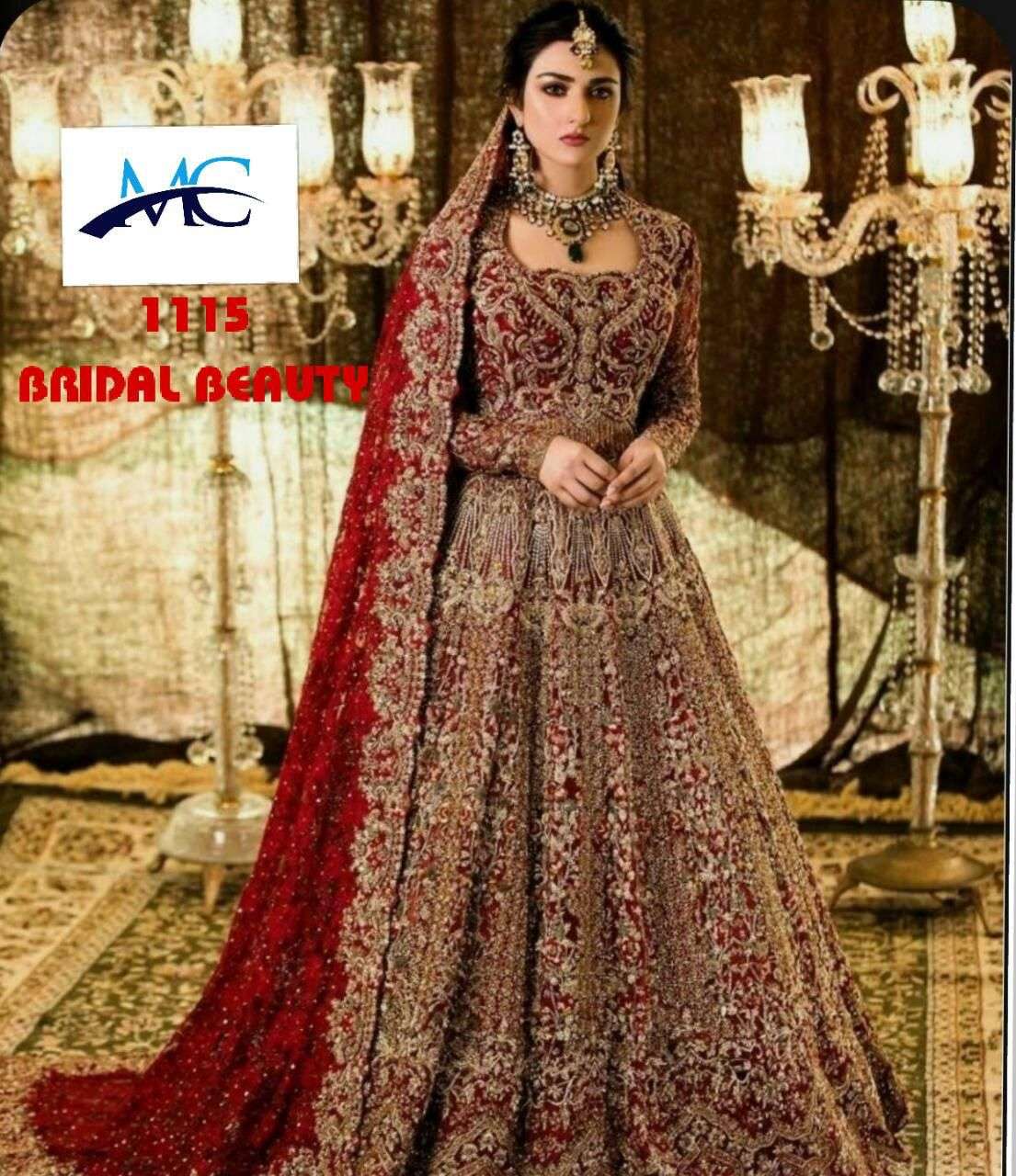 MC-1115 BRIDAL BEAUTY BY AQSAWHOLESALE VELVET HEAVY WORK BRIDAL LEHENGA