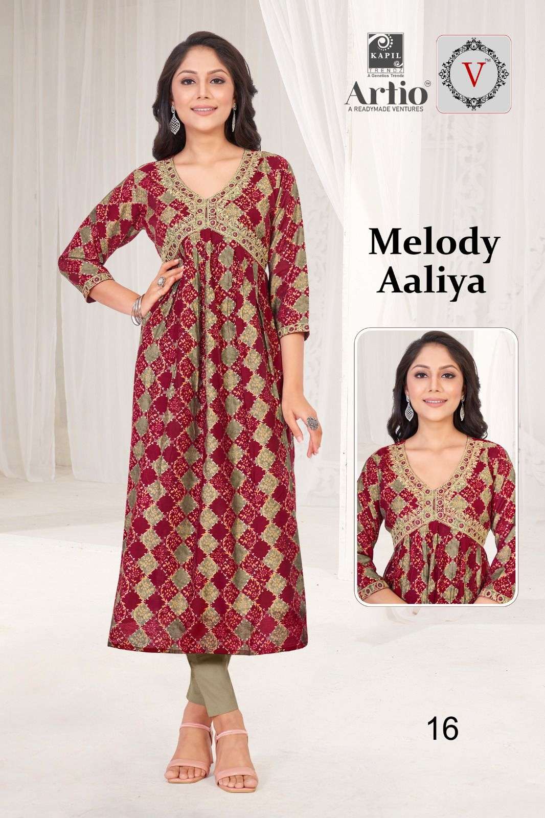 MELODY AALIYA BY KAPIL TRENDZ 01 TO 18 SERIES HEAVY MODAL PRINT MIRROR WORK KURTIS