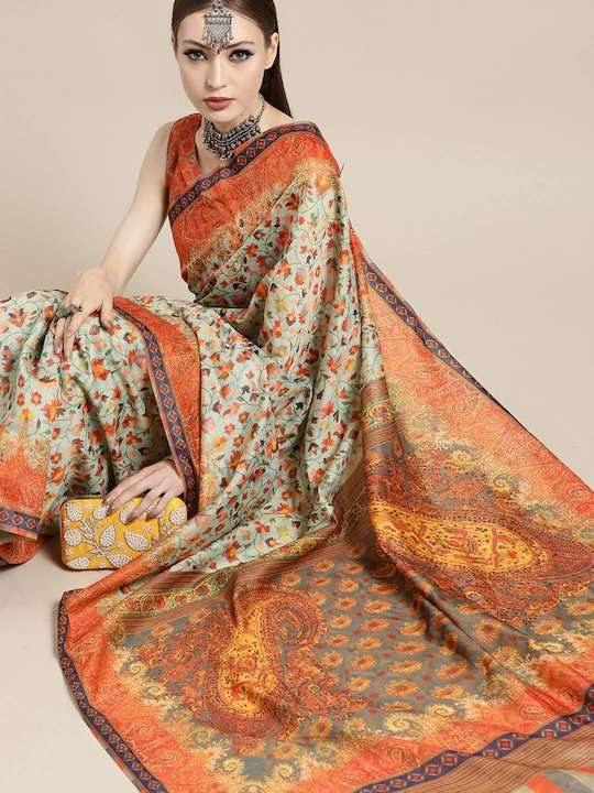 MENKA BY AQSAWHOLESALE ART COTTON SILK PRINT WORK FESTIVE WEAR SAREES