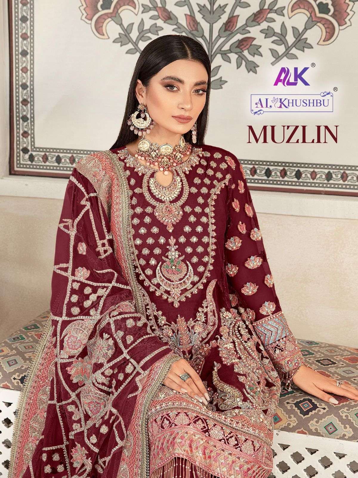 MUZLIN BY AL KHUSHBU 4022-A TO 4022-C SERIES FAUX GEORGETTE EMBROIDERY PAKISTANI DRESSES