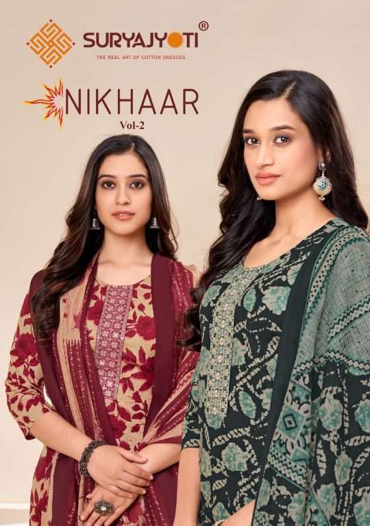 NIKHAAR VOL-2 BY SURYAJYOTI 2001 TO 2010 SERIES PURE COTTON PRINT DRESSES