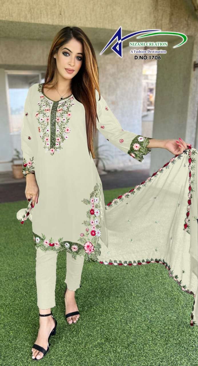 NIZAMI 1706 NX BY AQSAWHOLESALE FAUX GEORGETTE WORK STITCHED PAKISTANI DRESSES