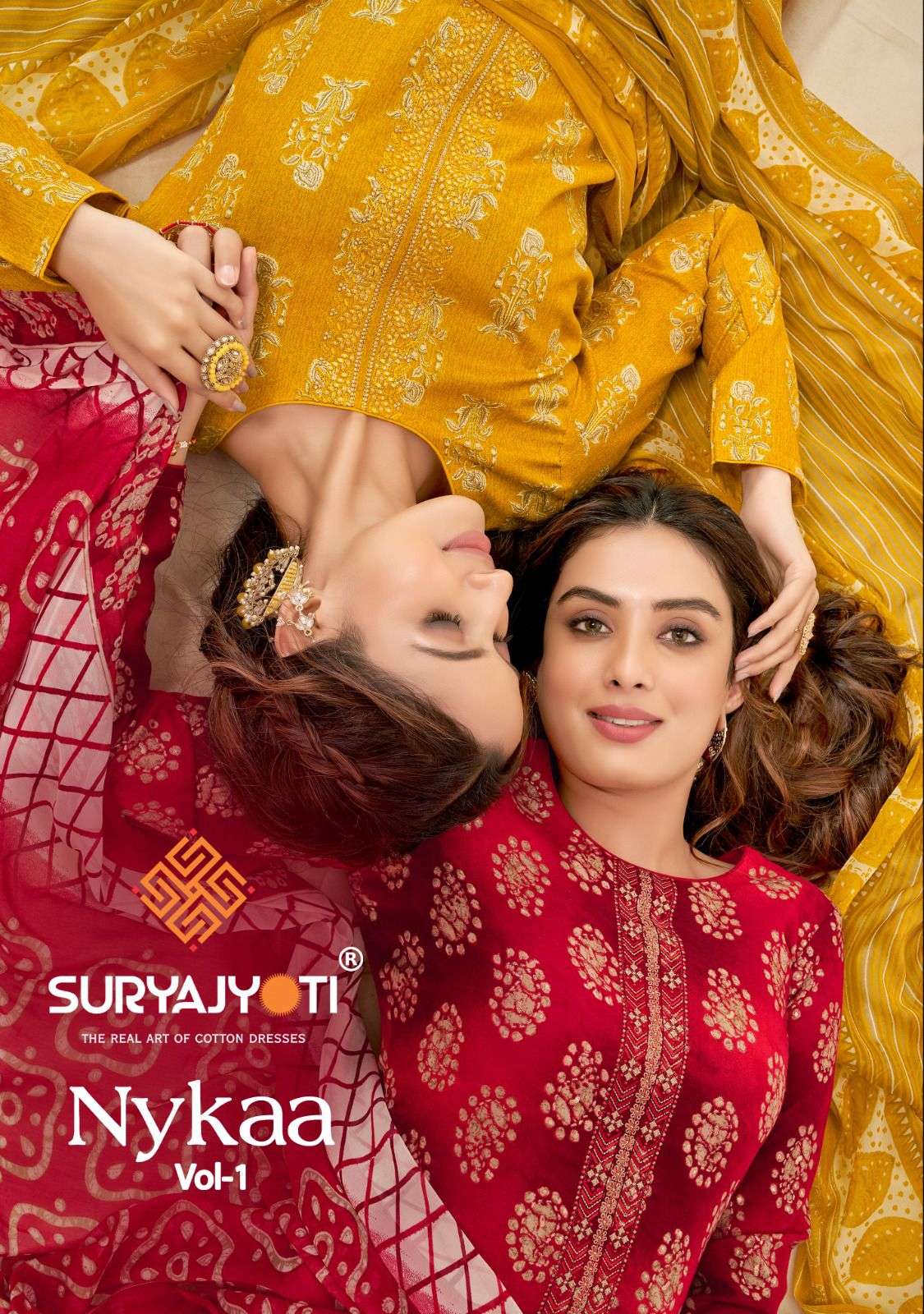 NYKAA VOL-1 BY SURYAJYOTI 1001 TO 1010 SERIES COTTON PRINT EMBROIDERY WORK DRESSES