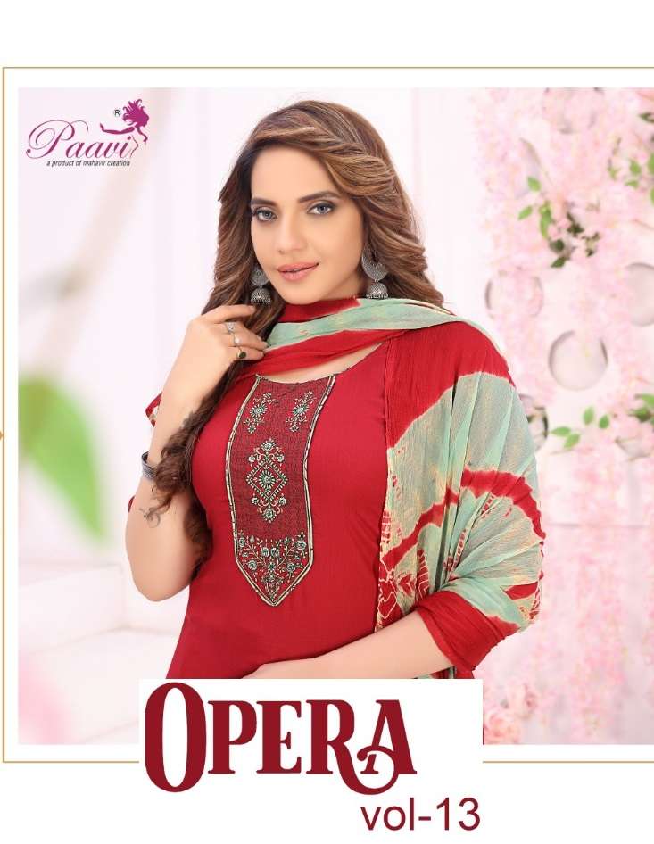 OPERA VOL-13 BY PAAVI 1301 TO 1308 SERIES RAYON EMBRODIERY STITCHED DRESSES