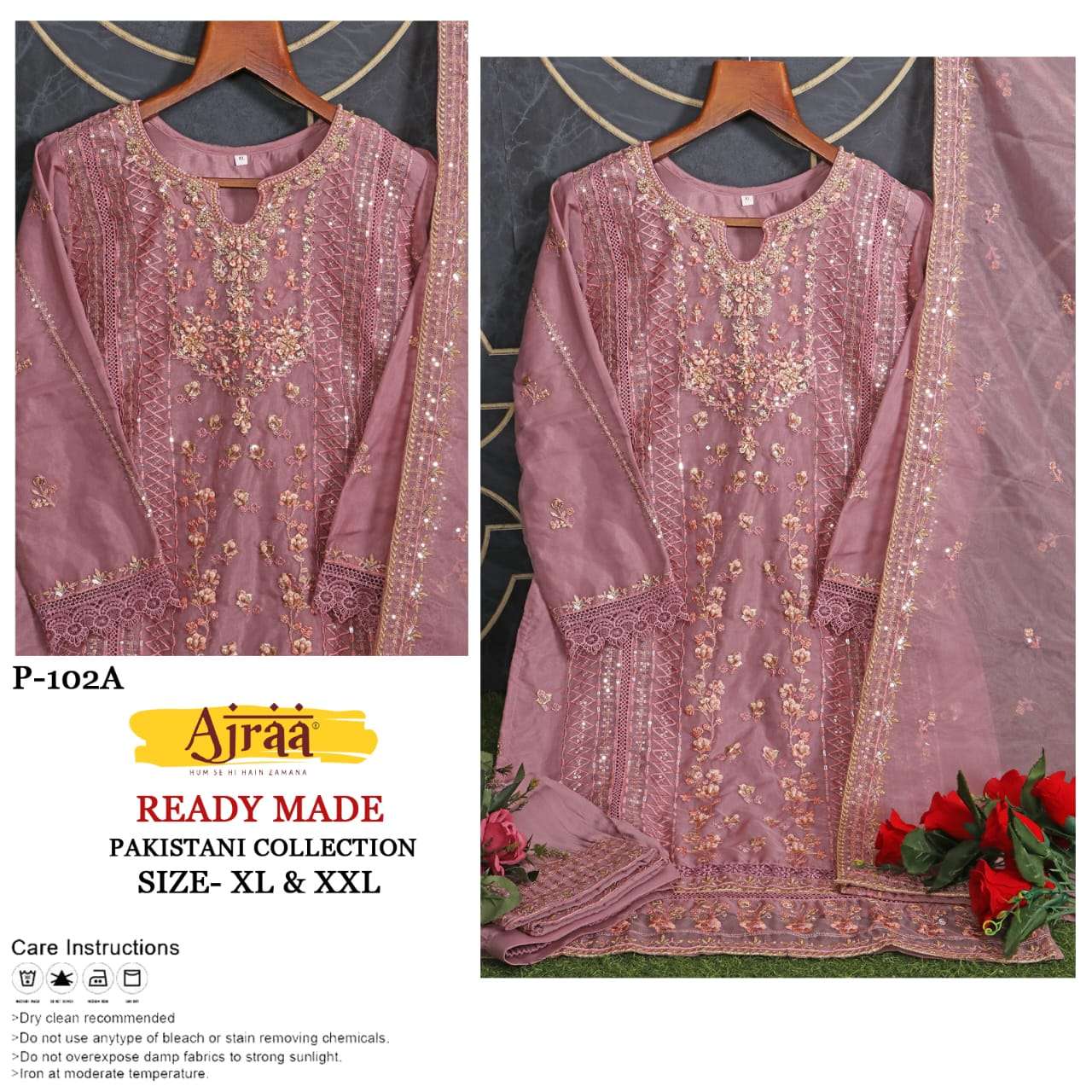 P102-A TO P-102-C SERIES BY AJRAA ORGANZA EMBROIDERY STITCHED DRESSES