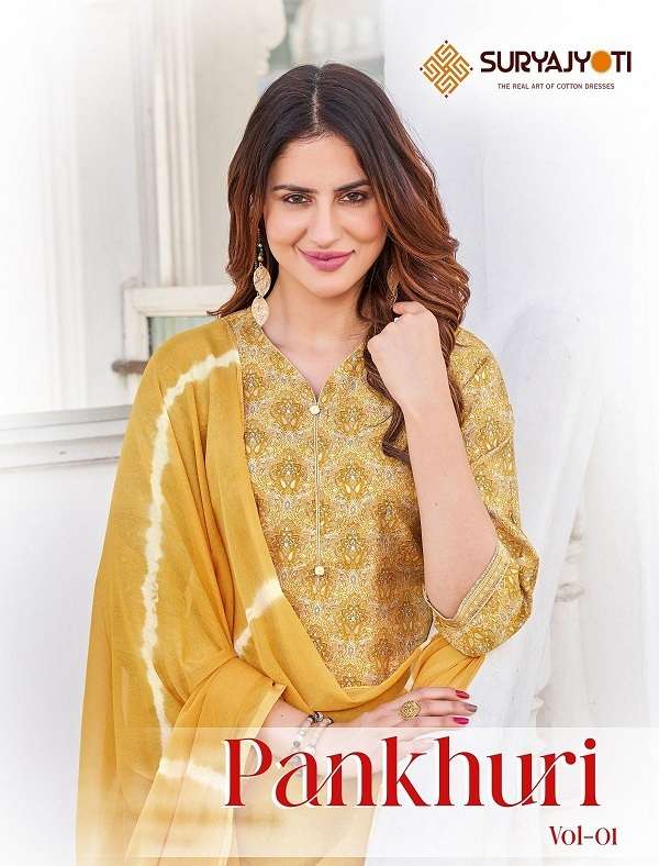 PANKHURI VOL-1 BY SURYAJYOTI 1001 TO 1010 SERIES MODAL SILK PRINT STITCHED DRESSES