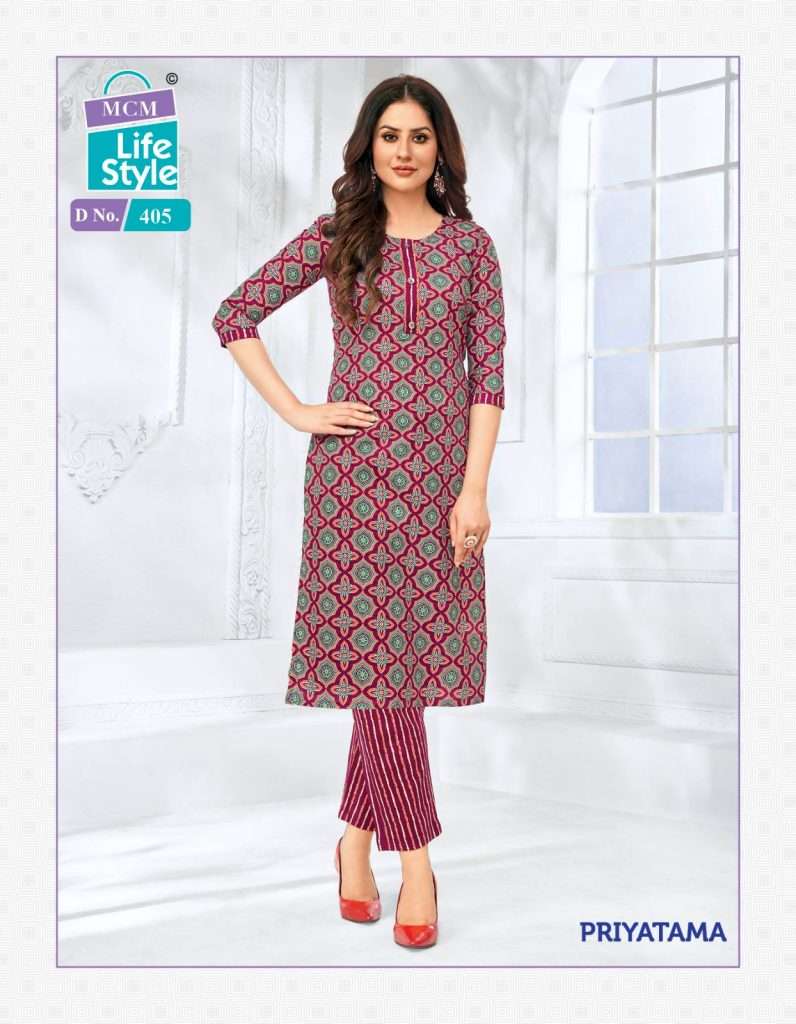 PRIYATAMA VOL-4 BY MCM LIFESTYLE 405 TO 416 SERIES COTTON PRINT KURTI & PANTS