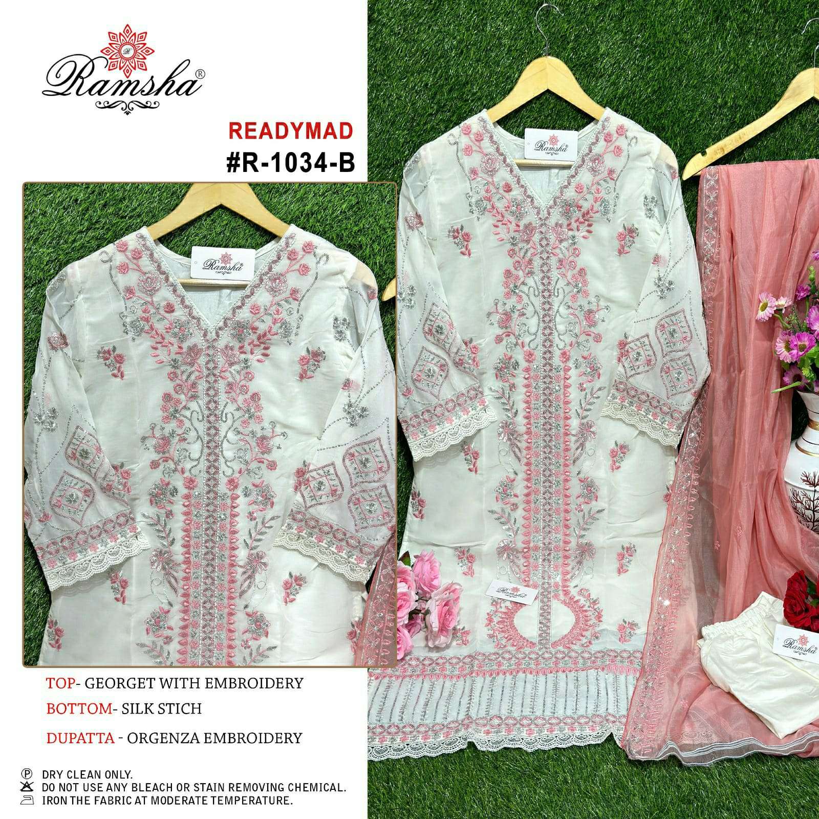 R-1034 HIT DESIGN BY RAMSHA GEORGETTE EMBROIDERY STITCHED PAKISTANI DRESS