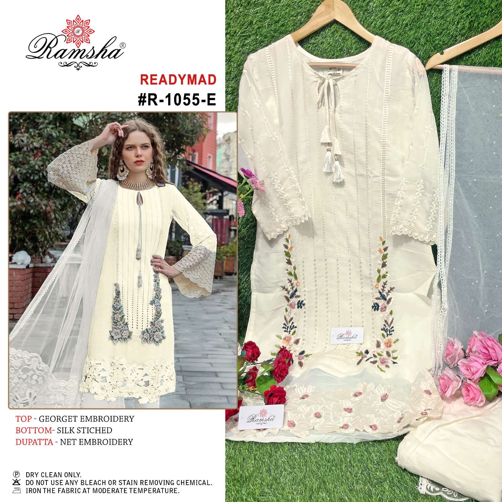 R-1055 NX BY RAMSHA 1055-A TO 1055-F SERIES GEORGETTE WORK STITCHED PAKISTANI DRESSES