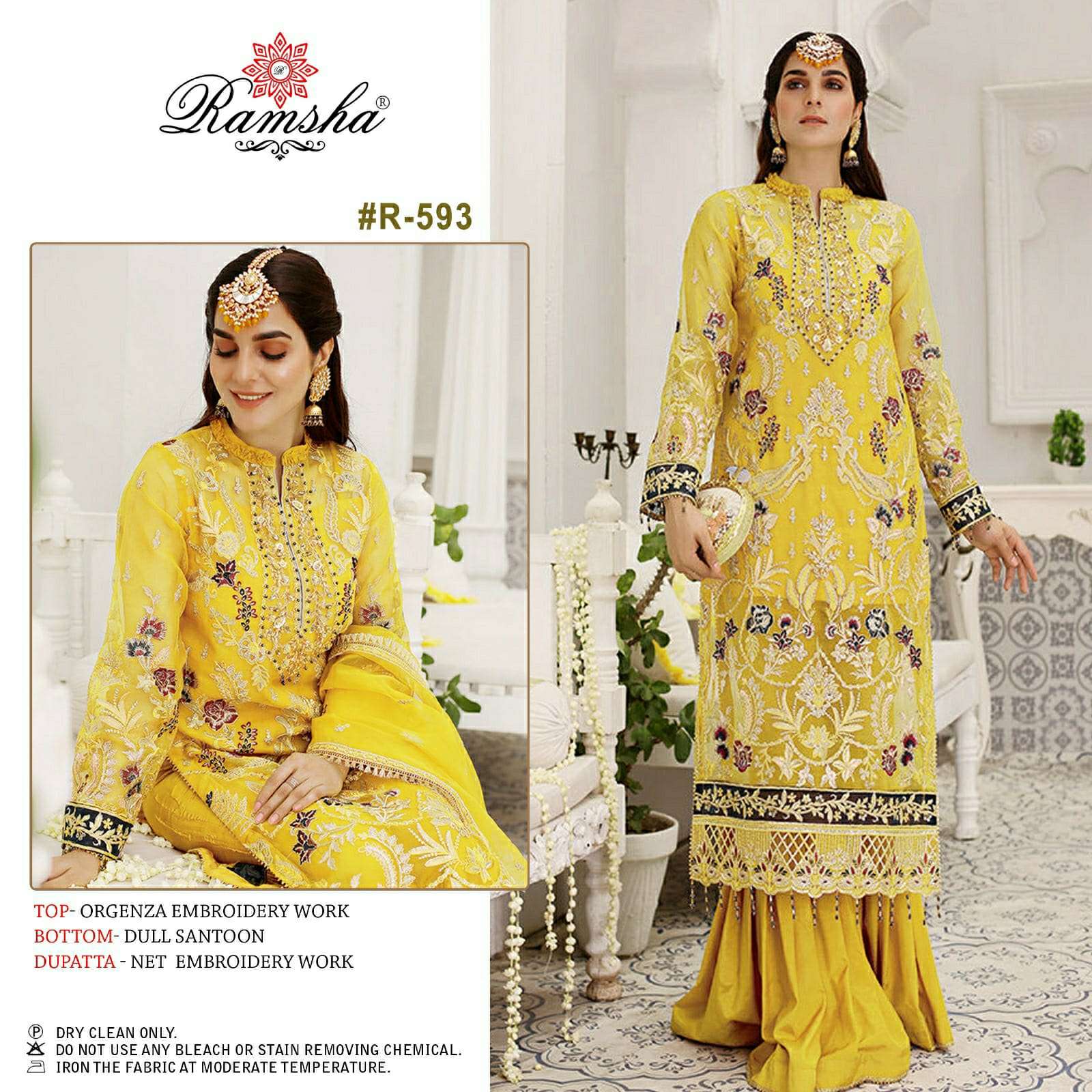 R-593 HIT DESIGN BY RAMSHA ORGANZA EMBROIDERY WORK PAKISTANI DRESS