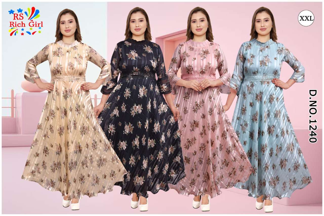 RICH GIRL VOL-1 BY AQSAWHOLESALE GEORGETTE PRINT WORK LONG KURTIS