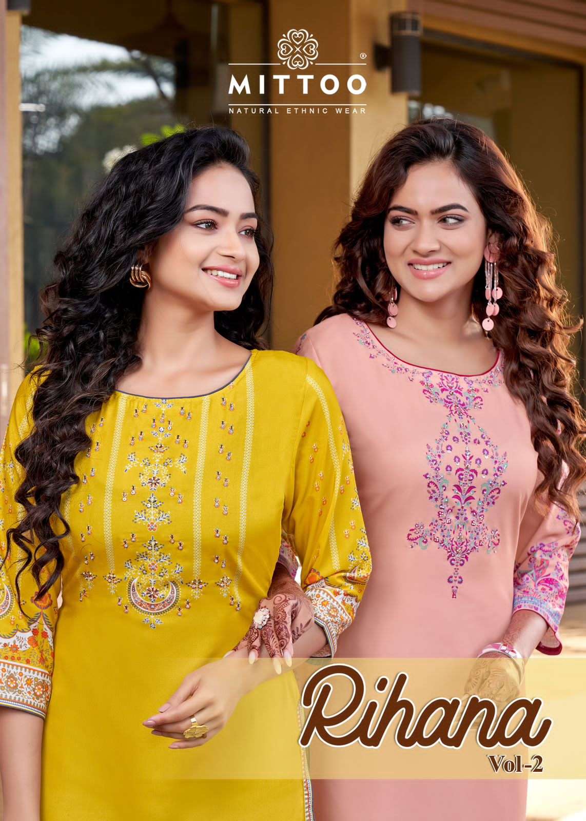 RIHANA VOL-2 BY MITTOO 6007 TO 6012 SERIES RAYON EMBROIDERY WORK KURTIS