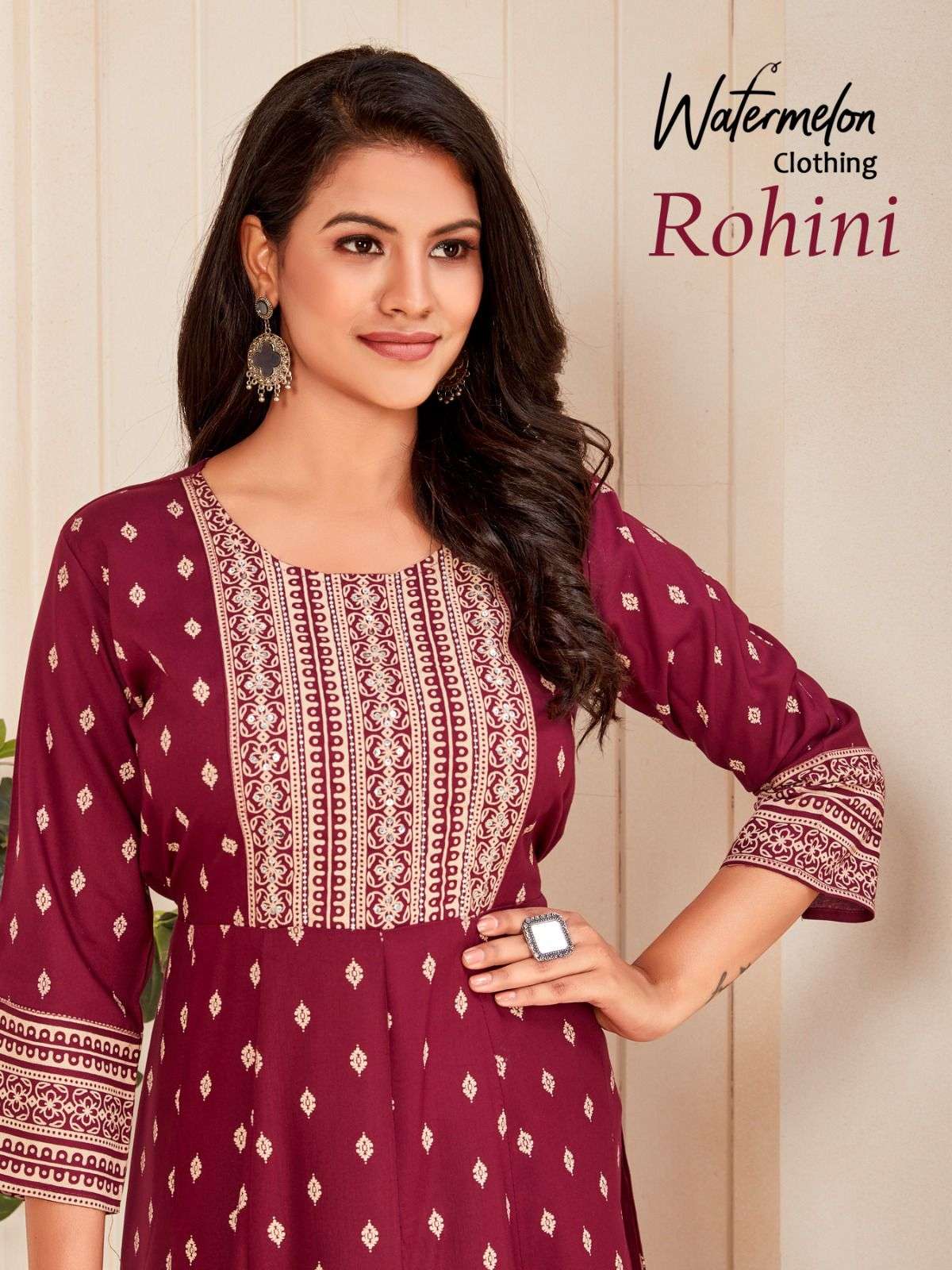 ROHINI BY WATERMELON 1001 TO 1006 SERIES HEAVY RAYON GOLD PRINT LONG KURTIS