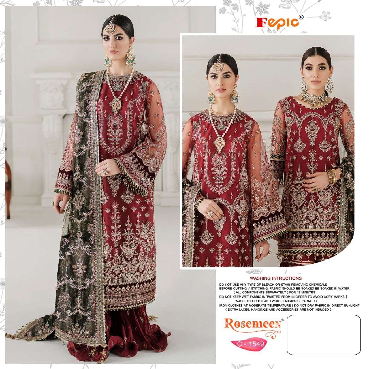 ROSEMEEN 1549 HIT DESIGN BY FEPIC ORGANZA EMBROIDERY PAKISTANI DRESS