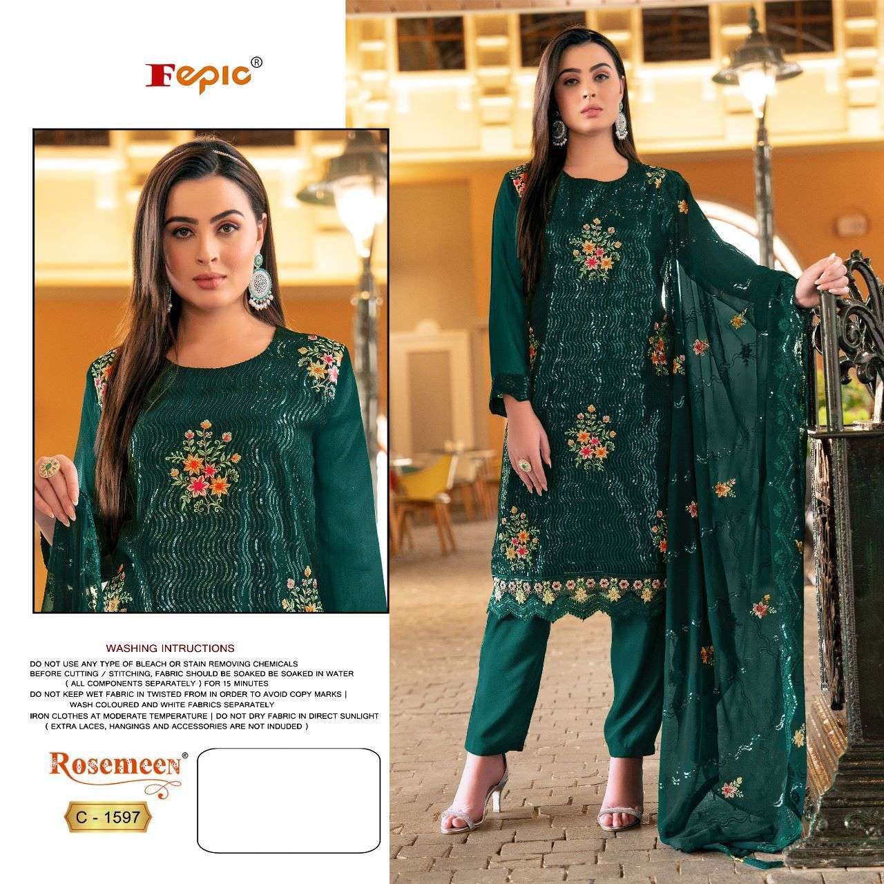 ROSEMEEN 1597 COLOURS BY FEPIC 1597-A TO 1597-D SERIES GEORGETTE WORK PAKISTANI DRESSES