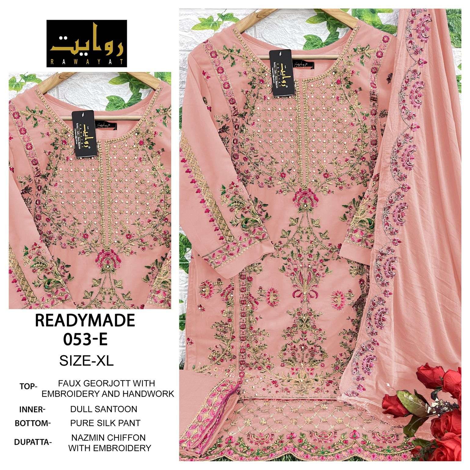 RTW-53 COLOURS VOL-2 BY RAWAYAT 53-E TO 53-H SERIES FAUX GEORGETTE WORK STITCHED DRESSES