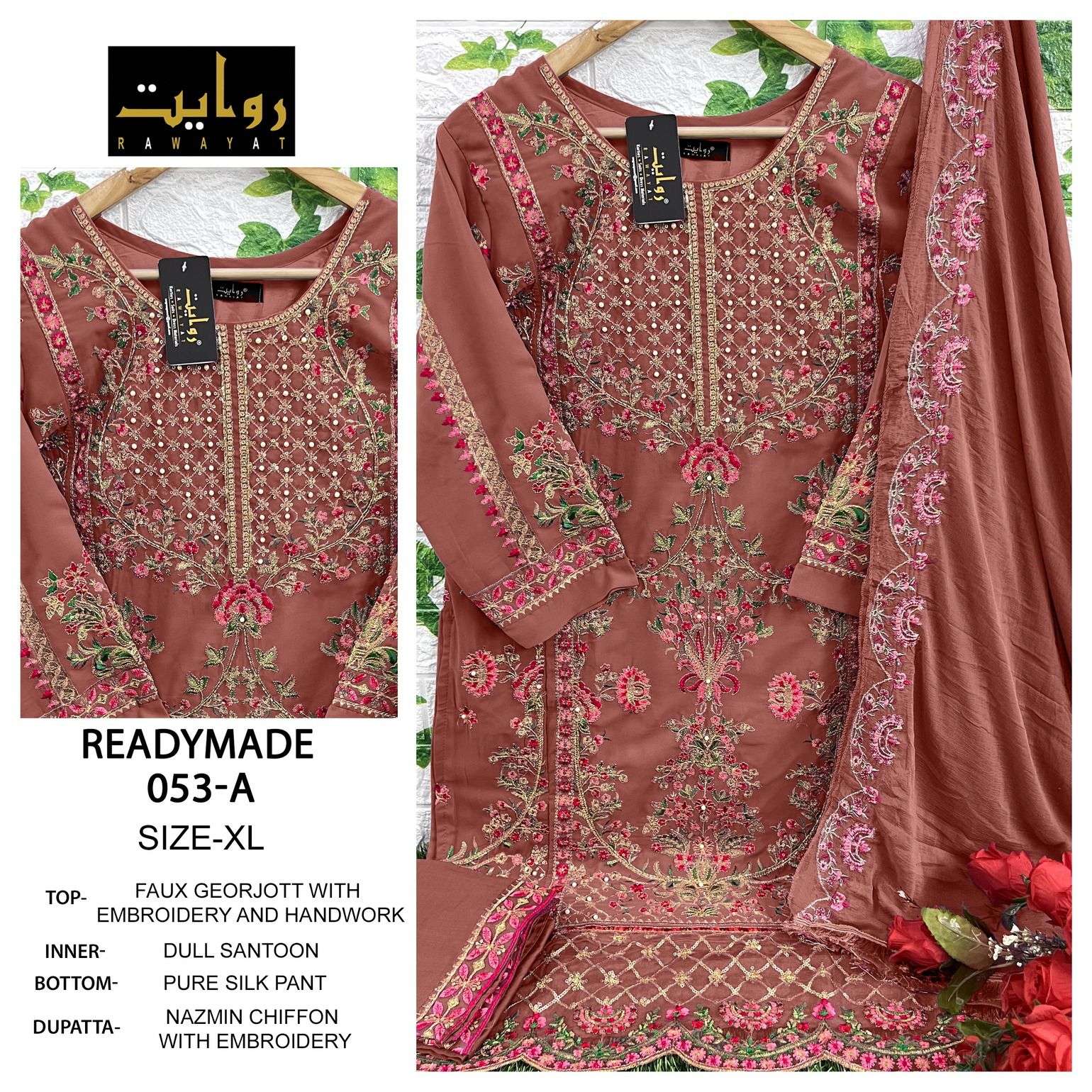 RWT-53 COLOURS BY RAWAYAT 53-A TO 53-D SERIES FAUX GEORGETTE WORK STITCHED DRESSES