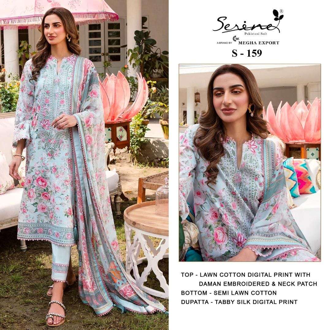 S-159 AND S-160 HIT DESIGNS BY SERINE LAWN COTTON EMBROIDERY PAKISTANI DRESSES