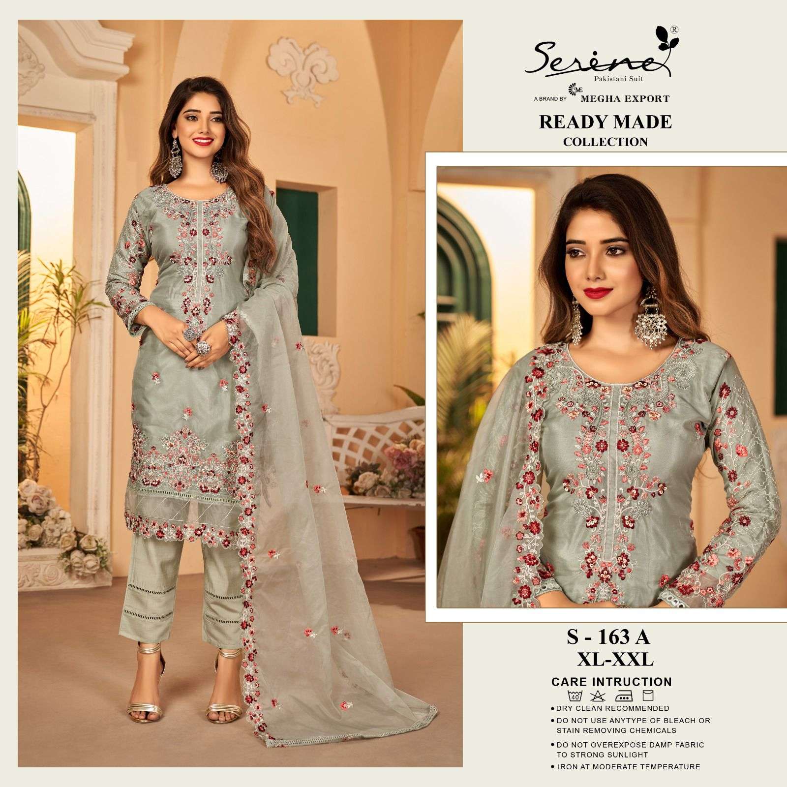 S-163 COLOURS BY SERINE 163-A TO 163-D SERIES ORGANZA EMBROIDERY PAKISTANI STITCHED DRESSES