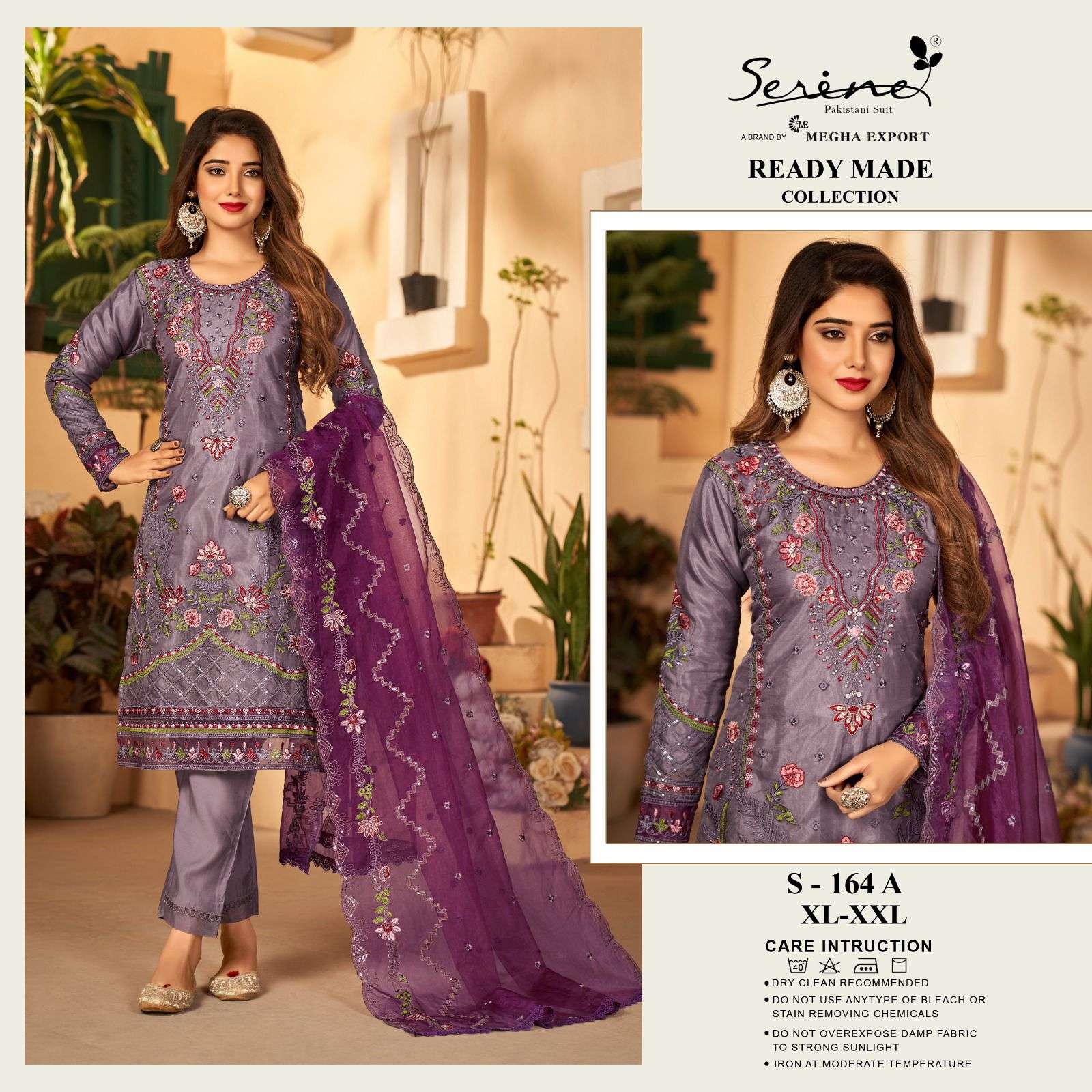 S-164 COLOURS BY SERINE 164-A TO 164-D SERIES ORGANZA EMBRODIERY PAKISTANI STITCHED DRESSES