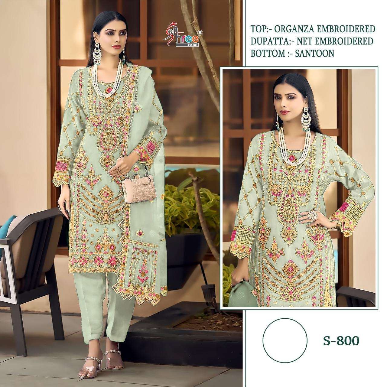 S-800 COLOURS BY SHREE FABS 800-A TO 800-D SERIES ORGANZA EMBROIDERY PAKISTANI DRESSES