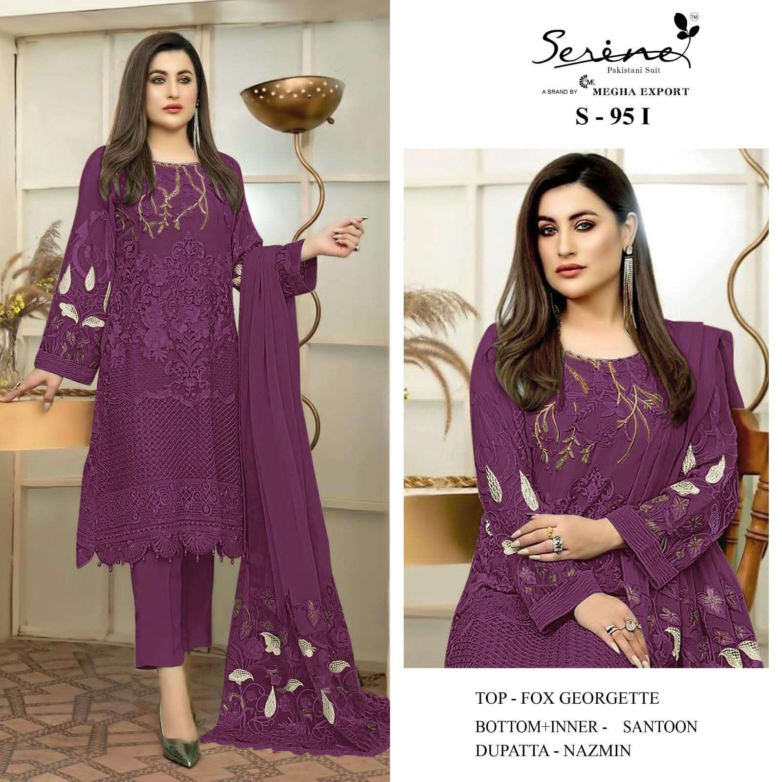 S-95 COLOURS BY SERINE 95-I TO 95-L SERIES FAUX GEORGETTE EMBROIDERY PAKISTANI DRESSES