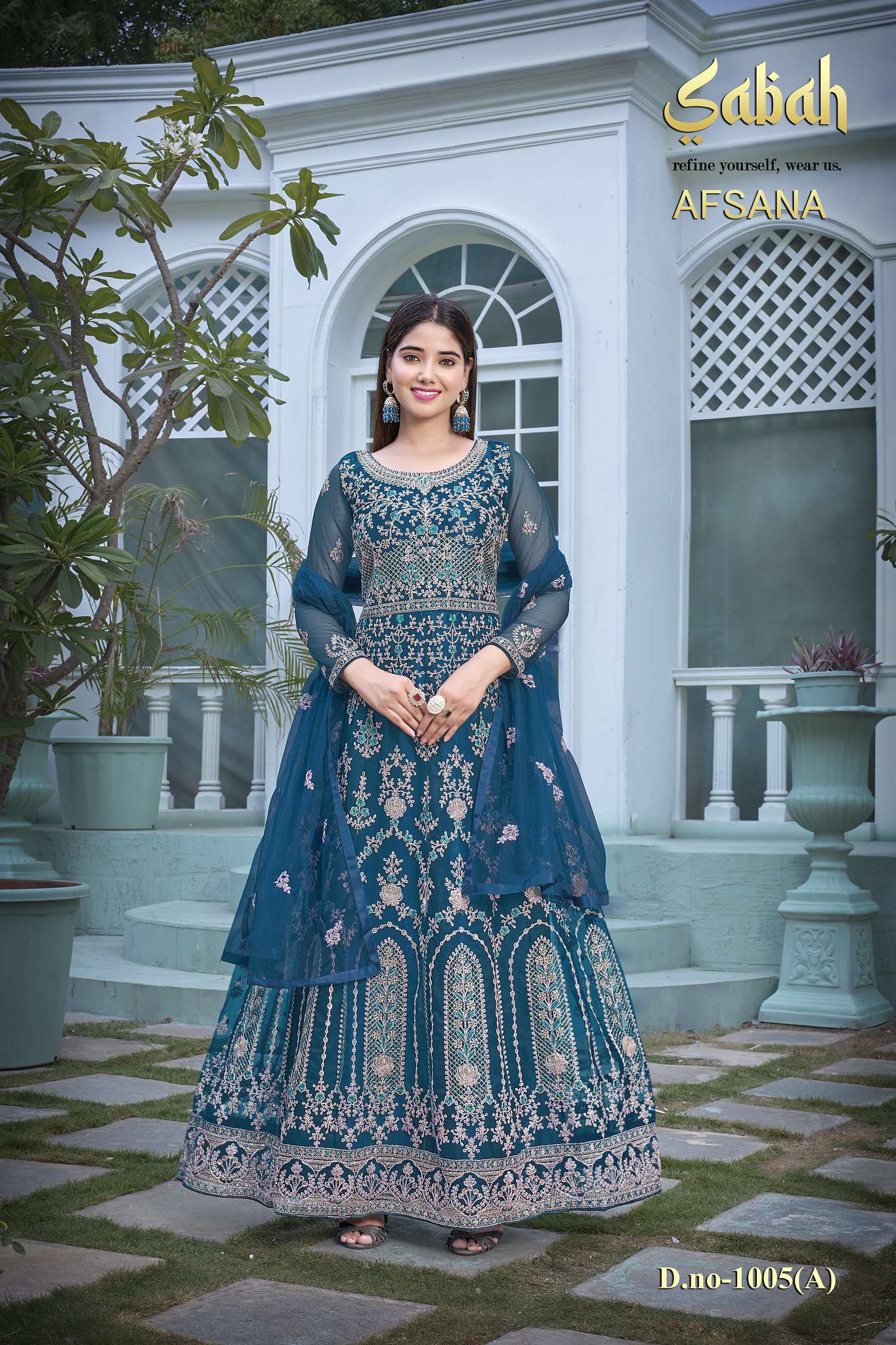 SABAH 1005 COLOURS BY SABAH 1005-A TO 1005-D SERIES NET EMBROIDERY ANARKALI SUITS