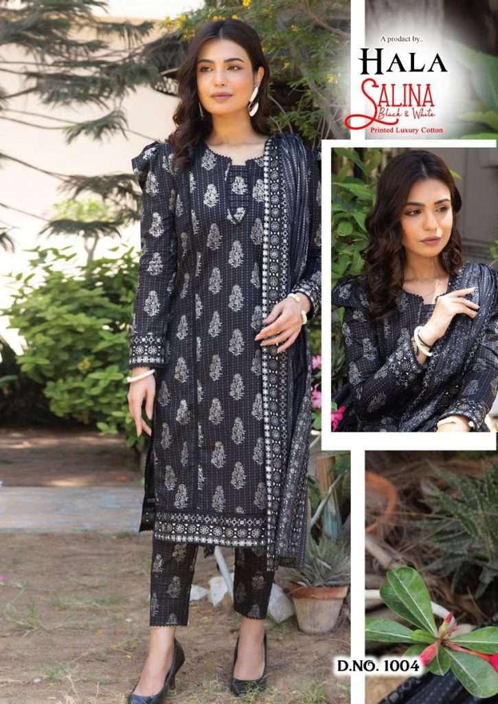 SALINA BLACK AND WHITE BY AQSAWHOLESALE 1001 TO 1006 CAMBRIC COTTON PRINT DRESSES