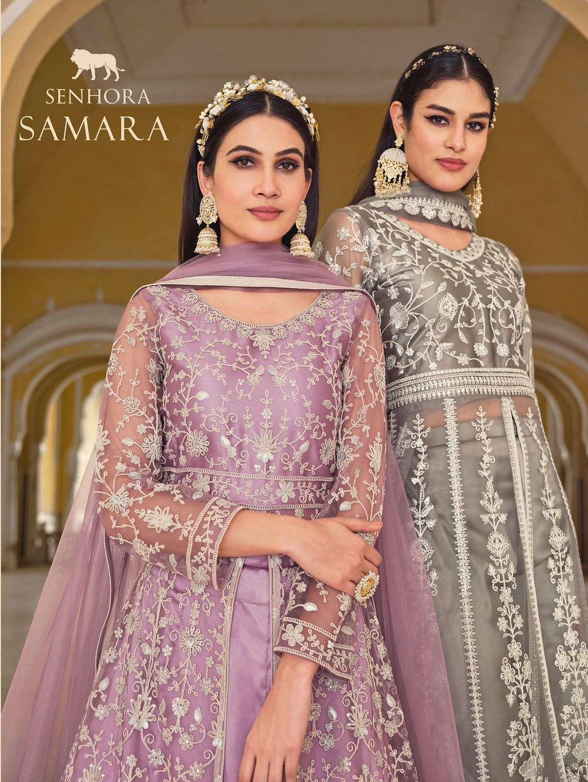 SAMARA BY SENHORA 2083 TO 2086 SERIES PURE BUTTERFLY NET WORK ANARKALI DRESSES