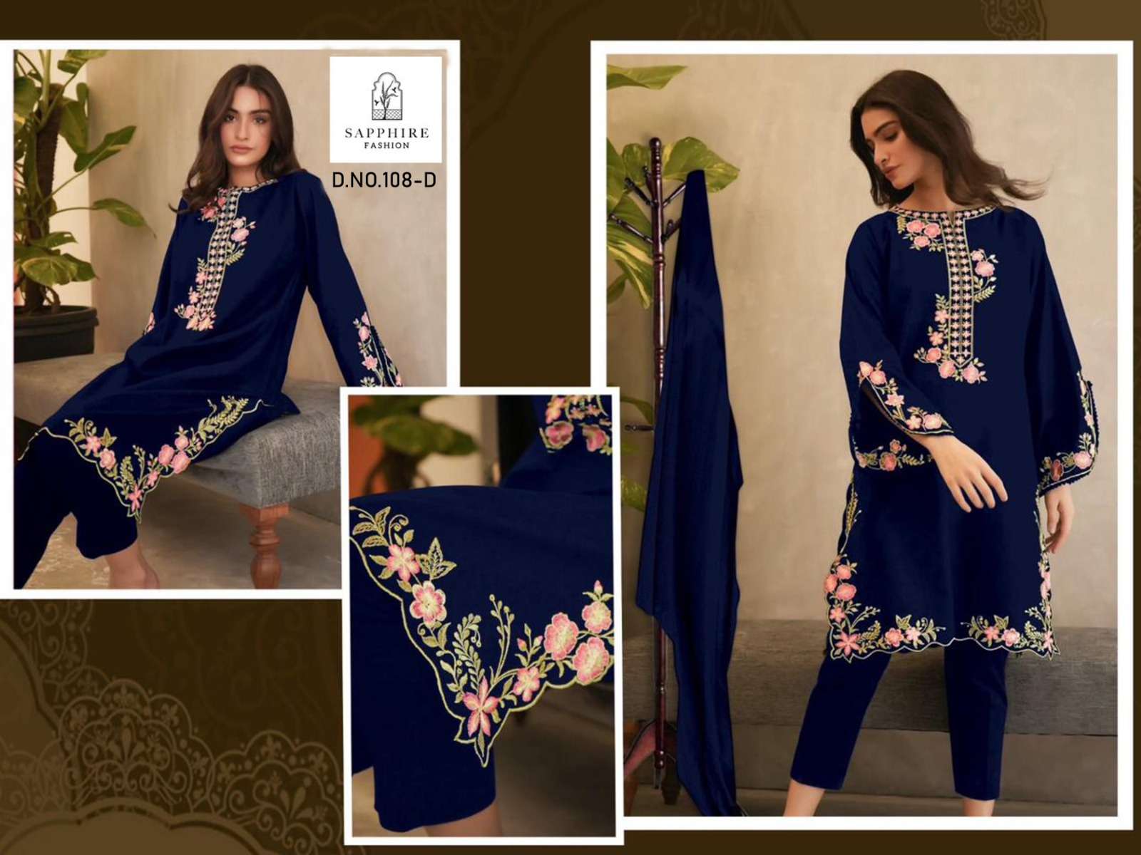 SAPPHIRE 108 COLOUR VOL-2 BY AQSAWHOLESALE FAUX GEORGETTE WORK STITCHED PAKISTANI TUNICS