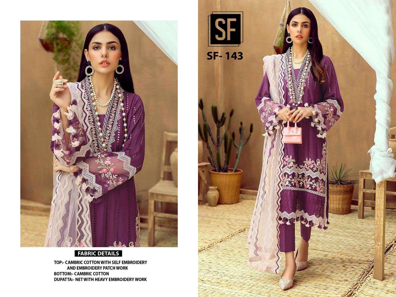 SF-143 HIT DESIGN BY SF FASHION CAMBRIC COTTON WORK PAKISTANI DRESS