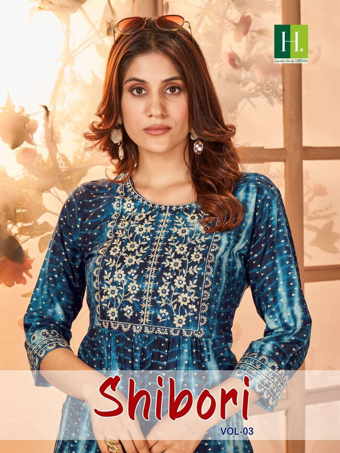 SHIBORI VOL-3 BY H DOT 3001 TO 3008 SERIES RAYON EMBROIDERY NAIRA KURTIS