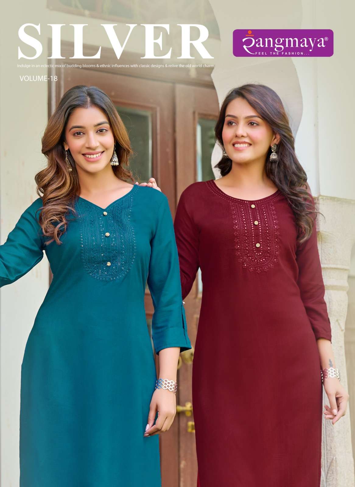 SILVER VOL-18 BY RANGMAYA 1801 TO 1810 SERIES RAYON EMBROIDERY KURTIS