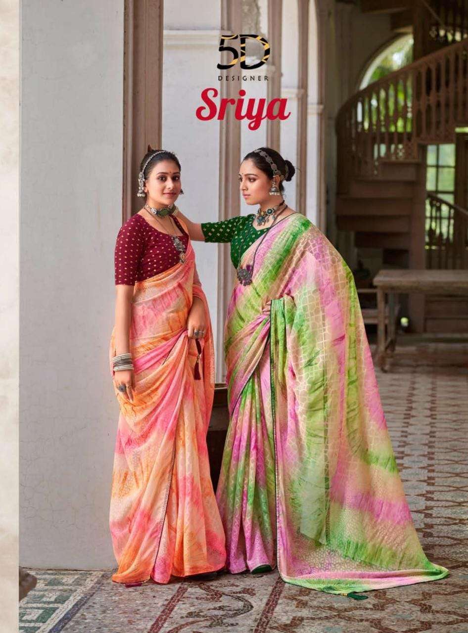 SRIYA BY 5D DESIGNER 4337 TO 4343 SERIES CHIFFON BRASSO PRINT SWAROVSKI SAREES