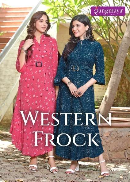 WESTERN FROCK BY RANGMAYA 101 TO 108 SERIES RAYON PRINT KURTIS