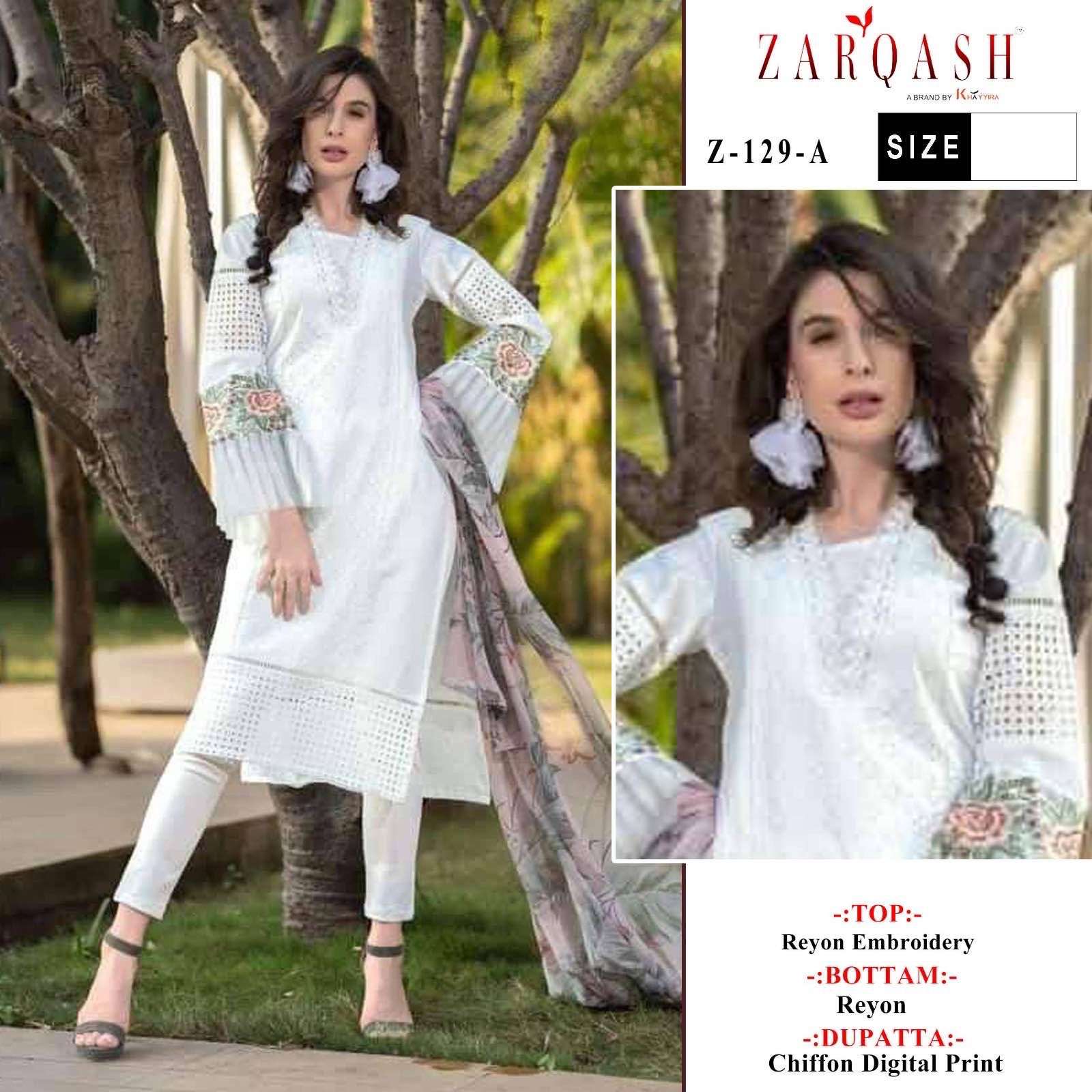 Z-129 NX BY ZARQASH 129-A TO 129-B SERIES RAYON COTTON EMBRODIERY STITCHED DRESSES