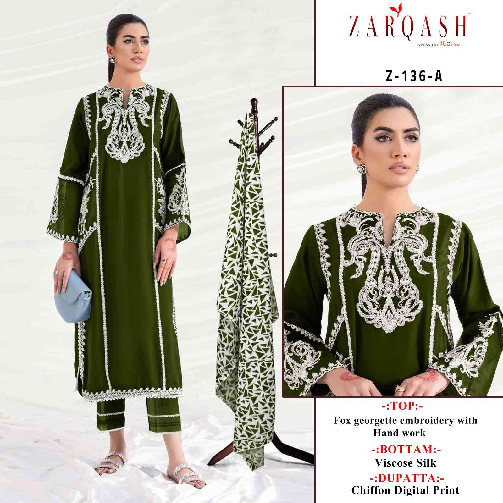 Z-136 COLOURS BY ZARQASH 136-A TO 136-C SERIES FAUX GEORGETTE WORK STITCHED DRESSES