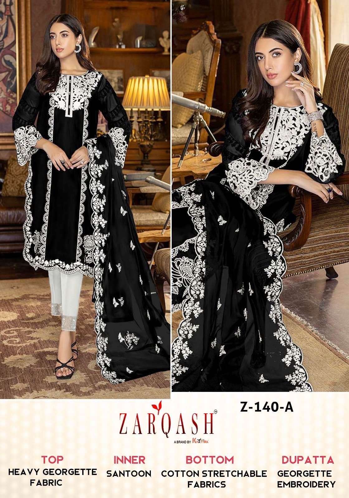 Z-140 COLOURS BY ZARQASH 140-A TO 140-E SERIES HEAVY GEORGETTE WORK STITCHED DRESSES