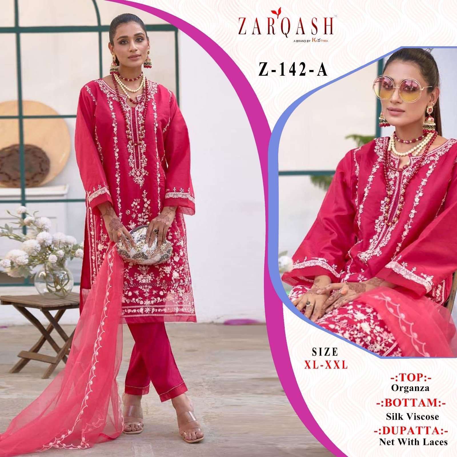 Z-142 COLOURS BY ZARQASH 142-A TO 142-D SERIES ORGANZA HEAVY EMBROIDERY STITCHED DRESSES